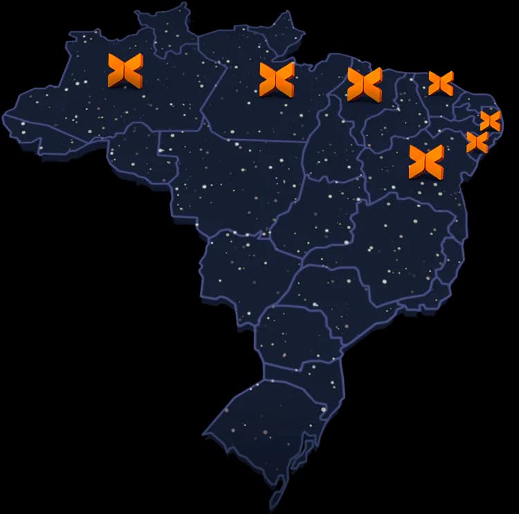 Mapa do Brasil com as unidades do Grupo Texas no Norte e Nordeste